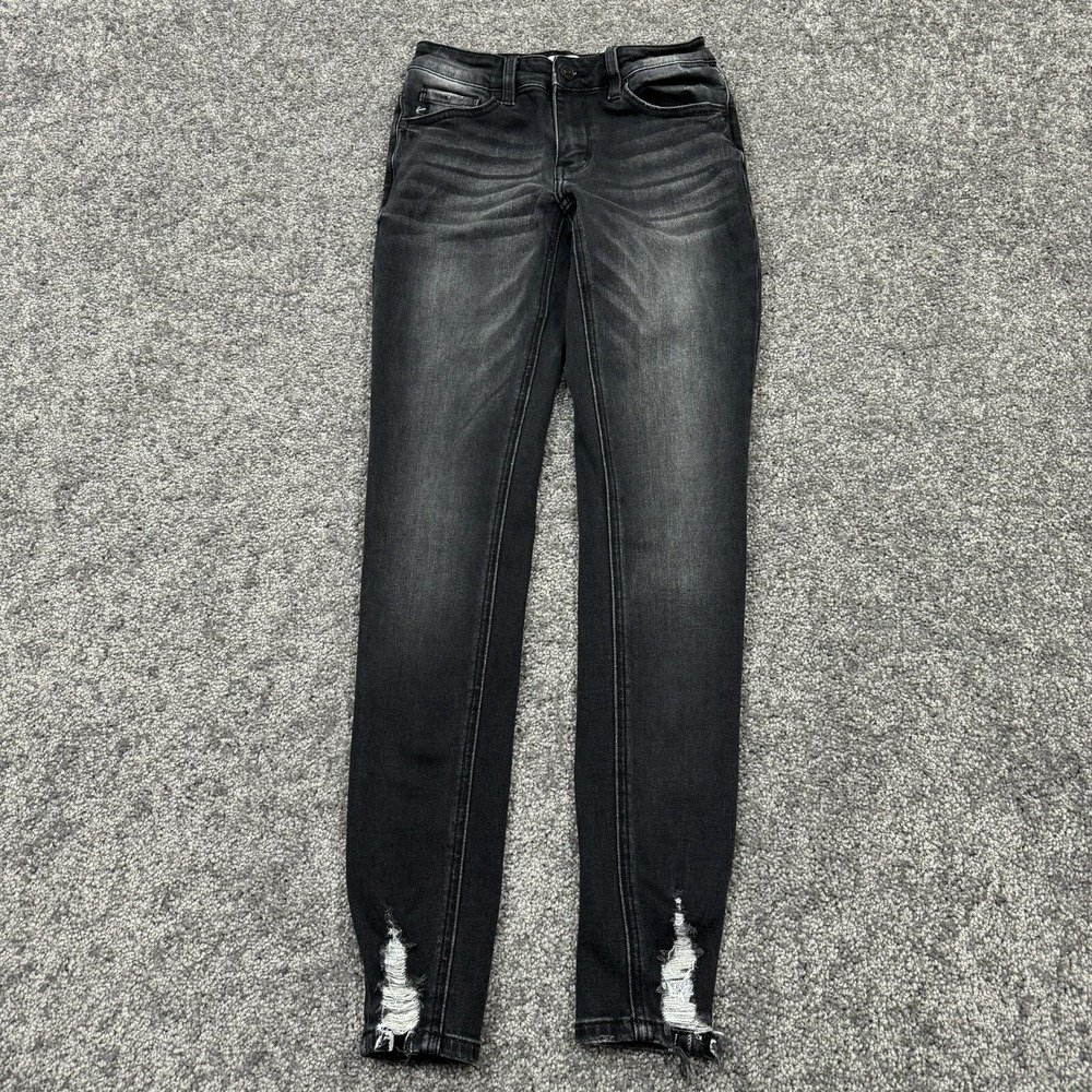 KanCan Jeans Womens 25 Gray Black Skinny Stretch Medium Wash Denim Preppy Casual